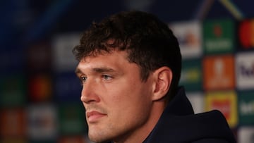 Soccer Football - UEFA Champions League - FC Barcelona Press Conferences - St James' Park, Newcastle, Britain - September 17, 2025 FC Barcelona's Andreas Christensen during the press conference Action Images via Reuters/Lee Smith