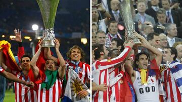Los jugadores del Atlético con la Europa League.