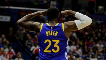 Oct 28, 2019; New Orleans, LA, USA; Golden State Warriors forward Draymond Green (23) reacts after a shot and foul against the New Orleans Pelicans during the second quarter at the Smoothie King Center. Mandatory Credit: Derick E. Hingle-USA TODAY Sports