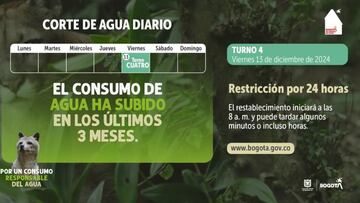 Para este viernes en Bogotá regirá el turno cuatro de racionamiento en cinco localidades y un municipio. Foto: Alcaldía de Bogotá.