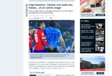 Le Parissien de Francia muestra también en su portada la provocación de Jara a Cavani que derivó en la expulsión del charrúa.