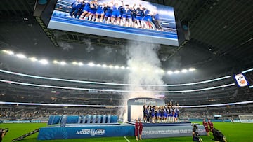 Mar 24, 2024; Arlington, Texas, USA; Team United States celebrates after defeating Mexico in the Concacaf Nations League Final at AT&T Stadium. Mandatory Credit: Jerome Miron-USA TODAY Sports