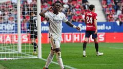 Vinicius celebra el cuarto gol del Real Madrid (el segundo de su cuenta particular) a Osasuna.