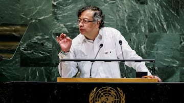 Colombian President Gustavo Petro addresses the 80th United Nations General Assembly at U.N. headquarters in New York, U.S., September 23, 2025. REUTERS/Eduardo Munoz