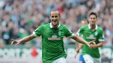 Alejandro G&aacute;lvez, tras anotar un gol con el Werder Bremen.