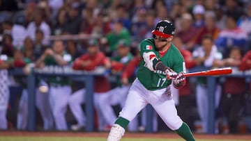 Action photo during the match Mexico vs Venezuela  Corresponding to Group D of the World Baseball Classic 2017, at  Jalisco Charros Stadium.

Foto de accion durante el partido Mexico vs Venezuela, Correspondiente al Grupo D del Clasico Mundial de Beisbol 2017, en el Estadio de Charros de Jalisco, en la foto:  	Alex Verdugo Mexico

12/03/2017/MEXSPORT/Cristian de Marchena