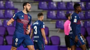 VALLADOLID, SPAIN - JANUARY 29: Rafa Mir of Huesca celebrates scoring the second goal during the La Liga Santander match between Real Valladolid CF and SD Huesca at Estadio Municipal Jose Zorrilla on January 29, 2021 in Valladolid, Spain. Sporting stadium