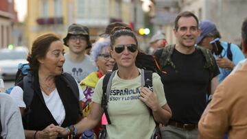 SARRIA, LUGO GALICIA, SPAIN - AUGUST 29: The former spokeswoman of Vox in Andalusia Macarena Olona (c) begins the Camino de Santiago, on 29 August, 2022 in Sarria, Lugo, Galicia, Spain. Olona, who before being a candidate in Andalusia was secretary general of the Vox group in Congress, announced her withdrawal from politics on July 29 "for medical reasons" beyond her control and that made it "incompatible" to continue. Now she reappears to do part of the Camino de Santiago from August 29 to September 2. (Photo By Carlos Castro/Europa Press via Getty Images)