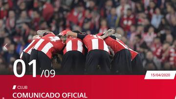 Los jugadores, cuerpo técnico y dirección del Athletic se bajan un 17% el sueldo