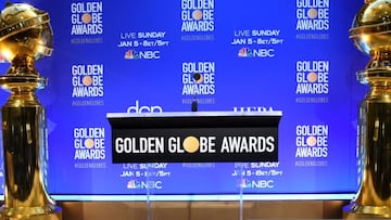 Vista del podio para la presentación de los nominados a la 77° entrega de los Golden Globes en Beverly Hills, California. Diciembre 09, 2019.