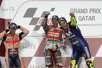 Andrea Dovizioso, Marc Márquez y Valentino Rossi 