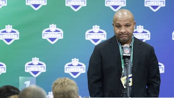 INDIANAPOLIS, IN - MARCH 02: Head coach Hue Jackson of the Cleveland Browns answers questions from the media on Day 2 of the NFL Combine at the Indiana Convention Center on March 2, 2017 in Indianapolis, Indiana. Joe Robbins/Getty Images/AFP
== FOR NEWSPAPERS, INTERNET, TELCOS & TELEVISION USE ONLY ==