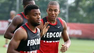 Mbappé, ayer, en el entrenamiento en Suiza.