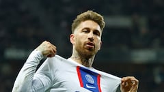 Soccer Football - Ligue 1 - OGC Nice v Paris St Germain - Allianz Riviera, Nice, France - April 8, 2023 Paris St Germain's Sergio Ramos celebrates scoring their second goal REUTERS/Eric Gaillard