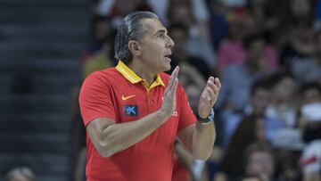 Sergio Scariolo, durante un partido de la preparación de la Selección española.