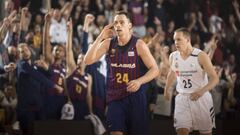 Kyle Kuric celebra un triple. El escolta fue clave en el triunfo del Bar&ccedil;a ante el Madrid.