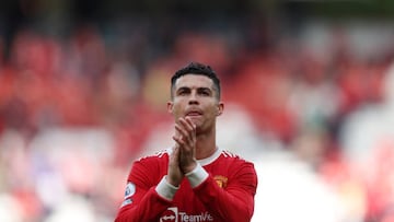 Cristiano Ronaldo applauds fans after the match between Manchester United and Norwich City at Old Trafford.