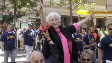 FILE - In this June 26, 2011 file photo, Actress Olympia Dukakis, a celebrity Grand Marshall for the 41st annual Gay Pride parade, waves to the crowd while being driven past them in San Francisco. Olympia Dukakis, the veteran stage and screen actress whose flair for maternal roles helped her win an Oscar as Cher&rsquo;s mother in the romantic comedy &ldquo;Moonstruck,&rdquo; has died. She was 89. (AP Photo/Jeff Chiu, File)