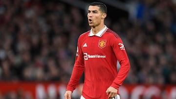 (FILES) In this file photo taken on October 30, 2022 Manchester United's Portuguese striker Cristiano Ronaldo looks on during the English Premier League football match between Manchester United and West Ham United at Old Trafford in Manchester, north-west England, on October 30, 2022. - Manchester United said on November 14, 2022 they were "considering their response" to an interview given by star forward Cristiano Ronaldo where he said he felt "betrayed" by the club. (Photo by Oli SCARFF / AFP) / RESTRICTED TO EDITORIAL USE. No use with unauthorized audio, video, data, fixture lists, club/league logos or 'live' services. Online in-match use limited to 120 images. An additional 40 images may be used in extra time. No video emulation. Social media in-match use limited to 120 images. An additional 40 images may be used in extra time. No use in betting publications, games or single club/league/player publications. / 