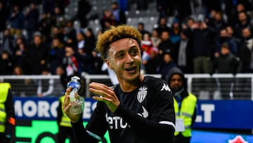 Eliesse BEN SEGHIR of Monaco celebrates after the French Ligue 1 Uber Eats soccer match between Auxerre and Monaco at Stade Abbe Deschamps on December 28, 2022 in Auxerre, France. (Photo by Baptiste Fernandez/Icon Sport via Getty Images)