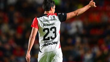 Carlos Emilio Orrantia celebrates his goal 0-1 of Atlas during the 16th round match between Queretaro and Atlas as part of the Liga BBVA MX, Torneo Clausura 2025 at La Corregidora Stadium, on April 16, 2025 in Santiago de Queretaro, Mexico.