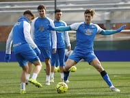 José Gragera y Dani Barcia, en un entrenamiento del Deportivo.