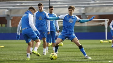 José Gragera y Dani Barcia, en un entrenamiento del Deportivo.