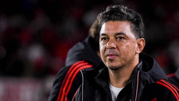 BUENOS AIRES, ARGENTINA - MAY 25: Marcelo Gallardo coach of River Plate looks on before the Copa CONMEBOL Libertadores 2022 match between River Plate and Alianza Lima at Estadio Monumental Antonio Vespucio Liberti on May 25, 2022 in Buenos Aires, Argentina. (Photo by Marcelo Endelli/Getty Images)