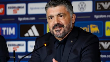 ROME (Italy), 19/06/2025.- Gennaro Gattuso, new head coach of Italy's national soccer team, attends a press conference during his official presentation, in Rome, Italy, 19 June 2025. (Italia, Roma) EFE/EPA/FABIO FRUSTACI