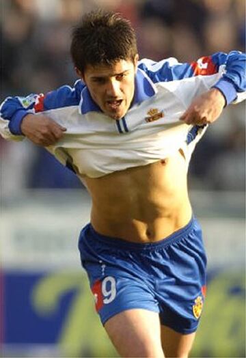 David Villa celebra un gol con el Real Zaragoza