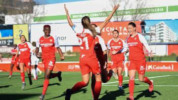 Maite celebra el primer gol del Sevilla en Madrid.