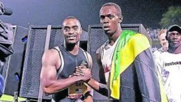 <b>ESTRELLAS. </b>Tyson Gay y Bolt se saludan tras una competición.