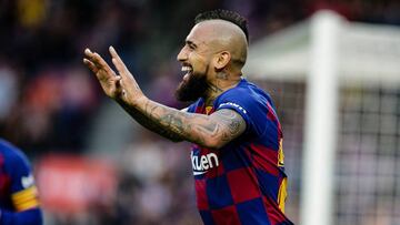 22 Arturo Vidal from Chile of FC Barcelona celebrating a goal during La Liga match between FC Barcelona and Deportivo Alaves at Camp Nou on December 21, 2019 in Barcelona, Spain.
 
 
 21/12/2019 ONLY FOR USE IN SPAIN