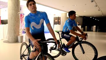 Movistar rider Mikel Landa stands next to teammate Nairo Quintana during the team presentation event at Telefonica's headquarters in Madrid, Spain, December 14, 2017. REUTERS/Sergio Perez