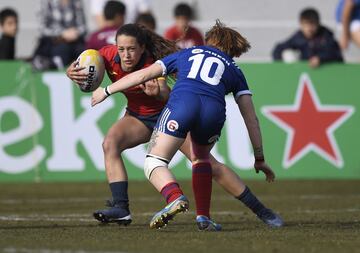 Imágenes de la semifinal del Campeonato de Europa de rugby femenino disputada en el Estadio Central de la Universidad Complutense entre la selección española, dirigida por José Antonio Barrio, y la selección rusa.