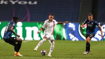 Neymar Jr durante su partido contra la Atalanta en la Liga de Campeones. 