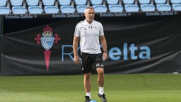 Fran Escribá, durante un entrenamiento de pretemporada del Celta en Balaídos.