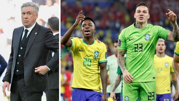 Ancelotti, Vinicius y Ederson.