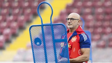 De la Fuente durante el entrenamiento de España en Ginebra, este sábado.