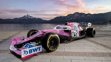 Racing Point se presenta en Austria con la nueva decoración del RP20 sobre el coche de 2019.