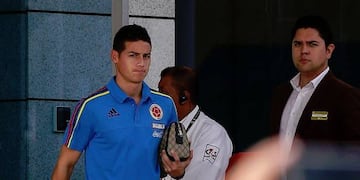 James arrives with the Colombia squad