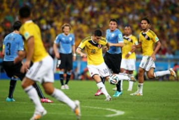 28 de junio de 2014. Mundial Brasil 2014. Partido de Colombia contra Uruguay. En ese encuentro, James Rdríguez marcó el mejor gol de año 2014.