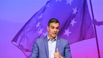 Spanish Prime Minister Pedro Sanchez delivers a speech during the congress of the Party of the European Socialists (PES) in Berlin on October 15, 2022. (Photo by Tobias SCHWARZ / AFP) (Photo by TOBIAS SCHWARZ/AFP via Getty Images)