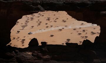 Curiosa imagen de la décmia etapa del Dakar 2022 en las tierras de Arabia Saudí. 
 