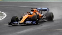 Mclaren driver Carlos Sainz of Spain steers his car during the second practice session of the Hungarian Formula One Grand Prix at the Hungaroring racetrack in Mogyorod, northeast of Budapest, Hungary, Friday, Aug. 2, 2019. The Hungarian Formula One Grand Prix takes place on Sunday. (AP Photo/Laszlo Balogh)