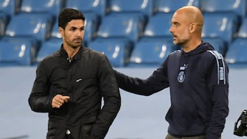 Mikel Arteta y Pep Guardiola, en un enfrentamiento en la Premier League. 