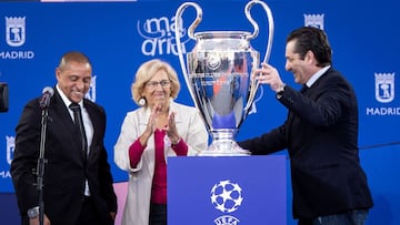 MADRID, SPAIN - MAY 11: Mayor of Madrid, Manuela Carmena, recives the UEFA Champions League trophy at the City Hall on May 11, 2019 in Madrid, Spain. (Photo by Pablo Cuadra/Getty Images)