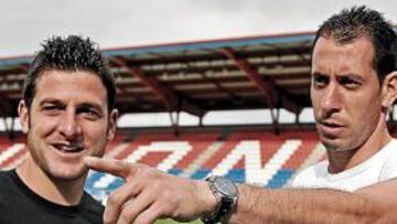 <b>EMOCIONADOS. </b>Ambos jugadores se muestran encantandos de poder vivir, de nuevo, un ascenso del Numancia.