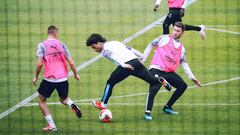 Los jugadores del Manchester City, durante un entrenamiento.