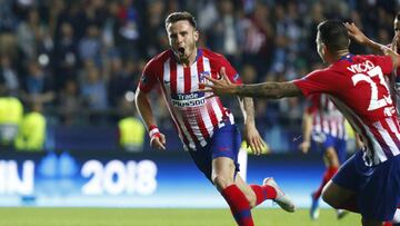 Soccer Football - Super Cup - Real Madrid v Atletico Madrid - Lillekula Stadium, Tallinn, Estonia - August 15, 2018. Atletico Madrid's Saul Niguez celebrates scoring their third goal with team mates. REUTERS/Ints Kalnins